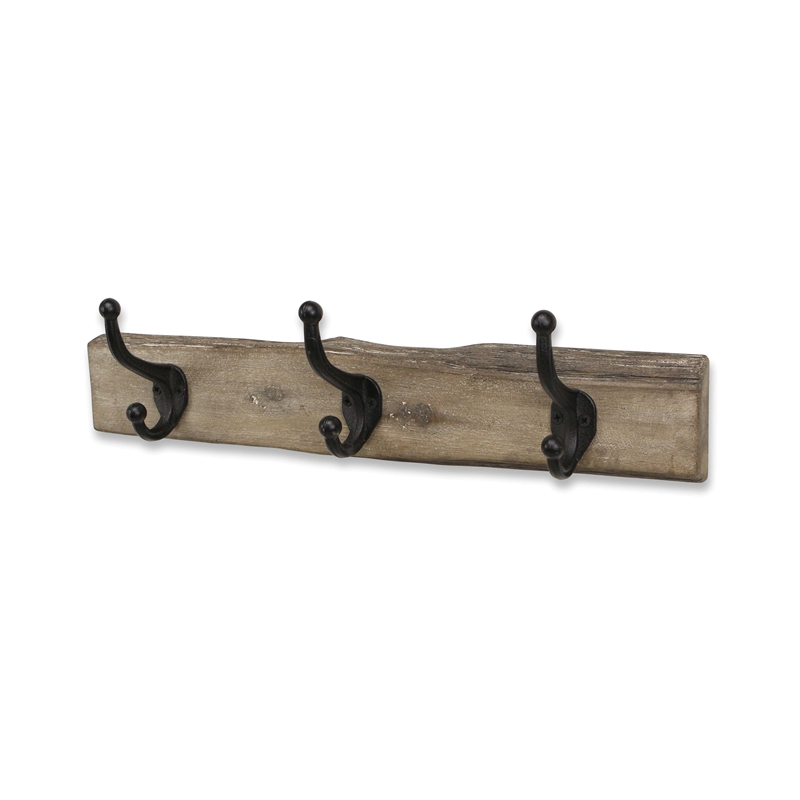 Pemberly Row Rustic Solid Wood 3 Hook Wall Organizer with Shelf