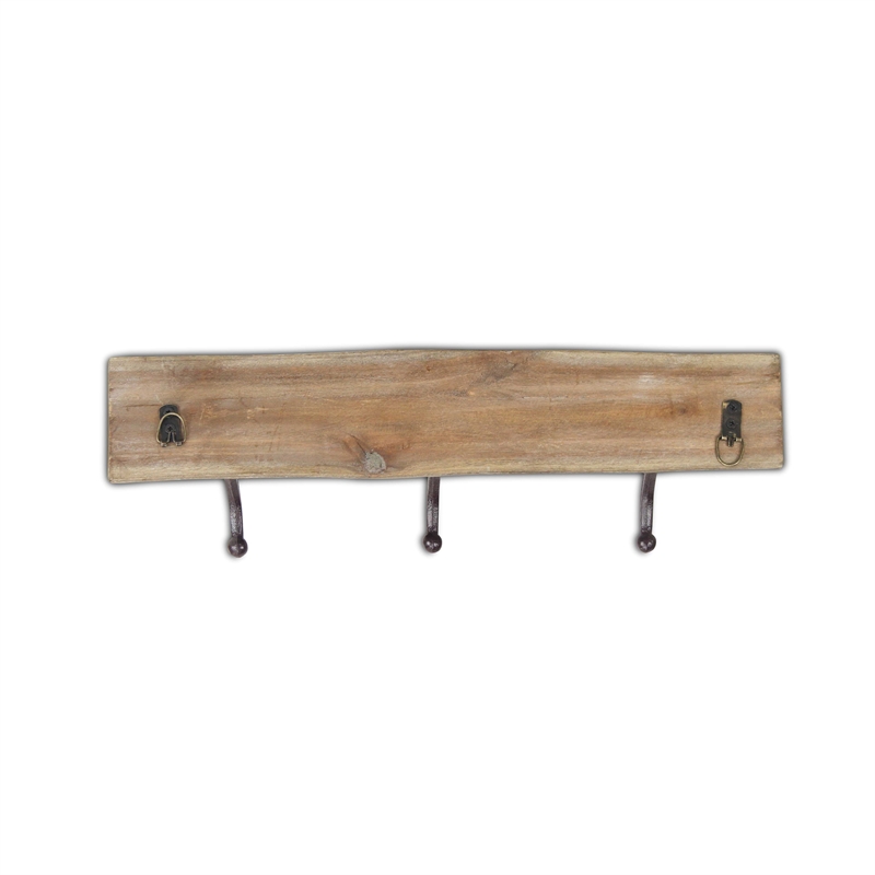 Pemberly Row Rustic Solid Wood 3 Hook Wall Organizer with Shelf