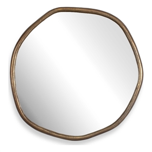 Pemberly Row Indoor/Outdoor Cast Iron Round Mirror in Antique Brass
