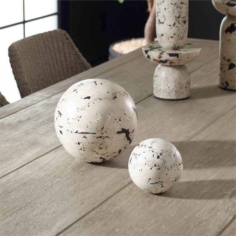Pemberly Row Indoor/Outdoor Hand-Painted Aluminum Spheres in Black (Set of 2)