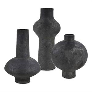 Pemberly Row Indoor/Outdoor Hand-Glazed Ceramic Vases in Black (Set of 3)