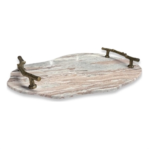 Pemberly Row Indoor/Outdoor Metal Leaf Pattern Serving Tray in Gold