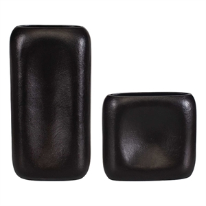 Pemberly Row Handcrafted Ceramic Stoneware Vases in Dark Brown (Set of 2)