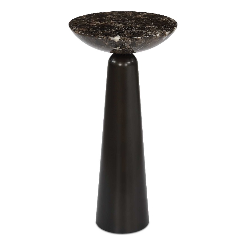 Pemberly Row Italian Marble Round Accent Table in Black with Iron Base