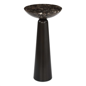 Pemberly Row Italian Marble Round Accent Table in Black with Iron Base