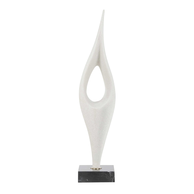 Pemberly Row Handcrafted White Stone Sculpture on Black Iron Base