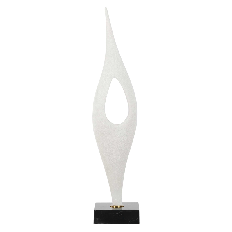 Pemberly Row Handcrafted White Stone Sculpture on Black Iron Base