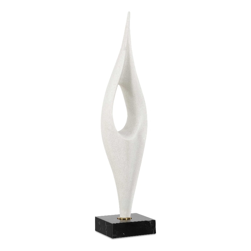 Pemberly Row Handcrafted White Stone Sculpture on Black Iron Base
