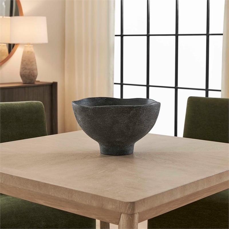 Pemberly Row Indoor/Outdoor Hand-Carved Mango Wood Bowl in Black