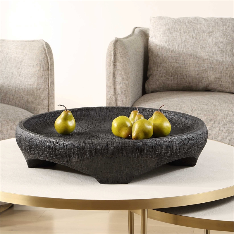 Pemberly Row Indoor/Outdoor Polished Aluminum Resin Bowl in Black