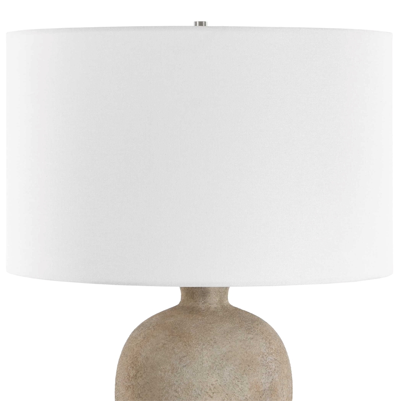 Pemberly Row Textured Glazed Ceramic Table Lamp with Linen Shade in Brown