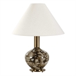Pemberly Row Carved Ceramic Table Lamp with Taupe Linen Shade in Dark Brown