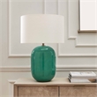 Pemberly Row Art Glass Table Lamp with Linen Shade in Deep Teal