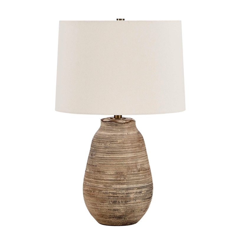 Pemberly Row Etched Urn Ceramic Table Lamp with Linen Shade in Brown