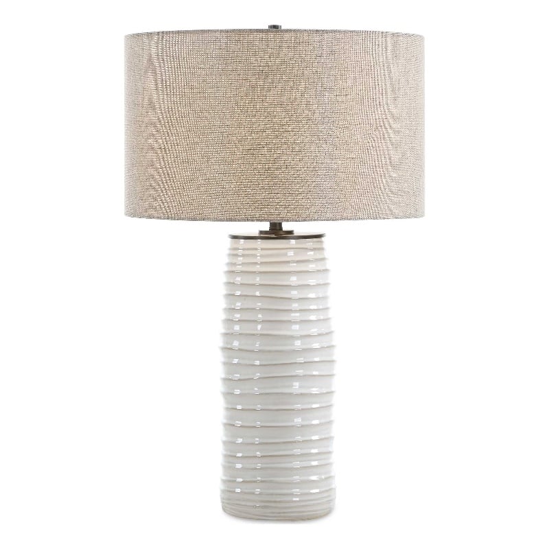 Pemberly Row Fluted Ceramic Table Lamp with Fabric Shade in White