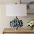 Pemberly Row Glazed Ceramic Table Lamp with Linen Shade in Blue/Green Hues