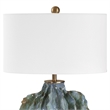 Pemberly Row Glazed Ceramic Table Lamp with Linen Shade in Blue/Green Hues