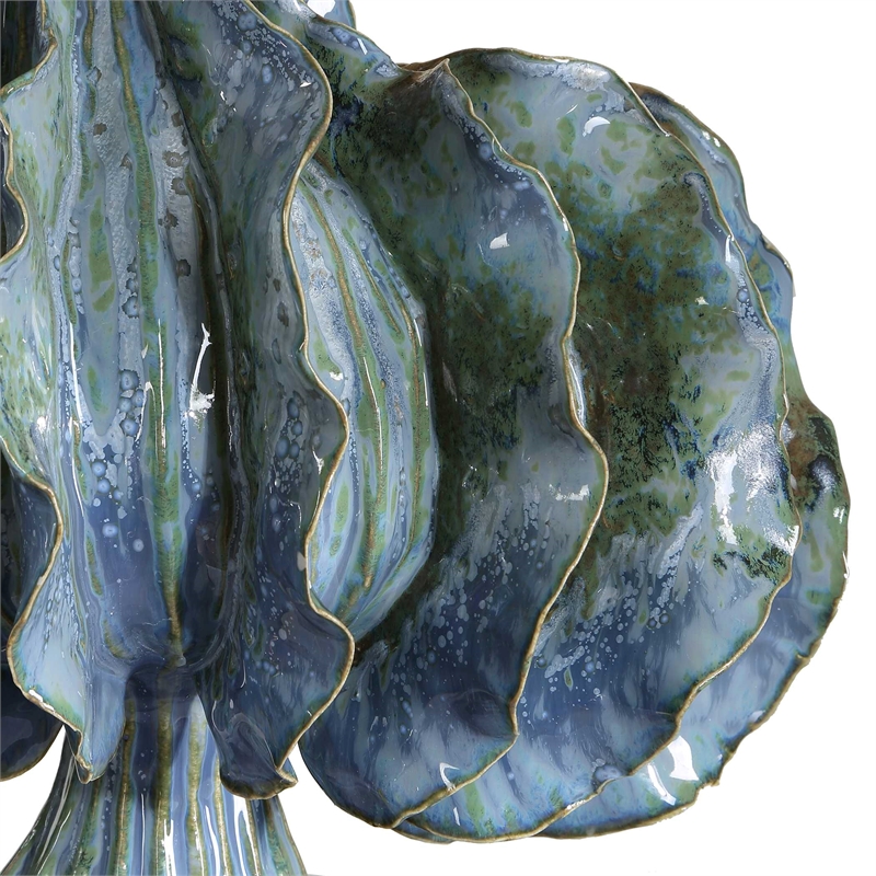 Pemberly Row Glazed Ceramic Table Lamp with Linen Shade in Blue/Green Hues