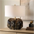 Pemberly Row Brown Glass Table Lamp with Brushed Steel Base in Multicolor
