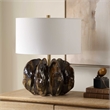 Pemberly Row Brown Glass Table Lamp with Brushed Steel Base in Multicolor