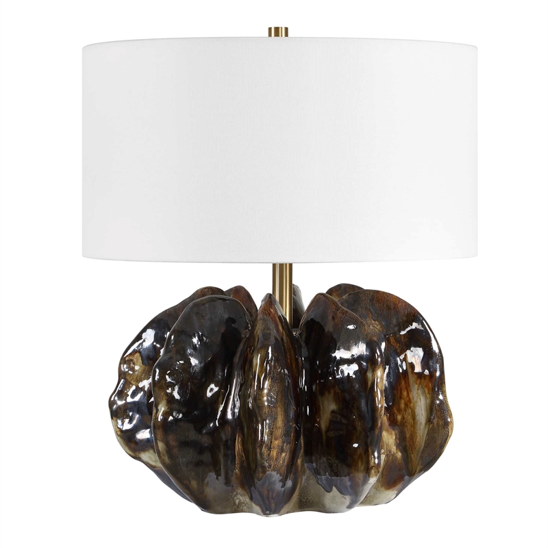 Pemberly Row Brown Glass Table Lamp with Brushed Steel Base in Multicolor