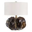 Pemberly Row Brown Glass Table Lamp with Brushed Steel Base in Multicolor