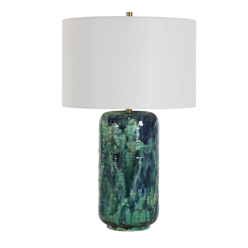 Pemberly Row Cobalt Glazed Ceramic Table Lamp with Linen Shade in Blue