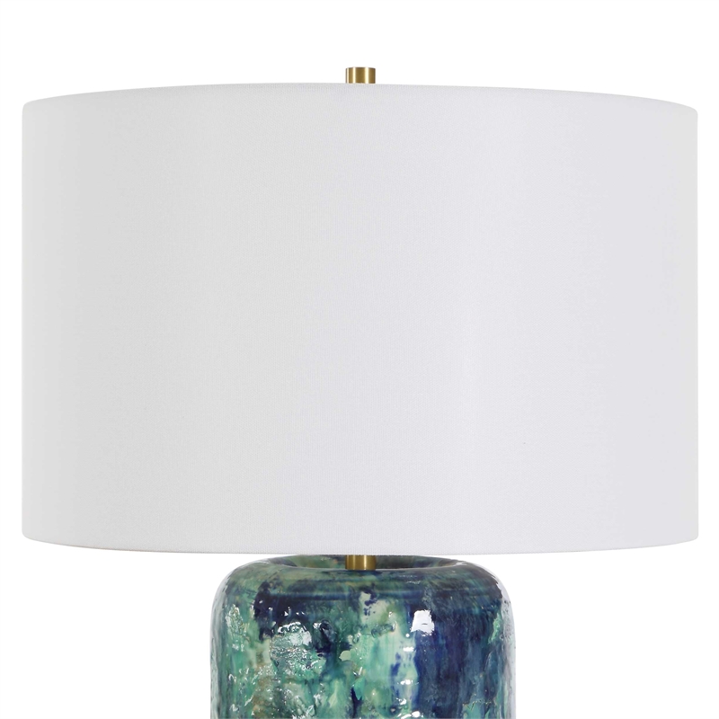 Pemberly Row Cobalt Glazed Ceramic Table Lamp with Linen Shade in Blue