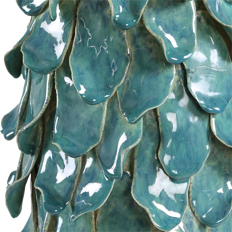 Pemberly Row Art Glass Table Lamp with Linen Shade in Teal Blue