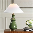 Pemberly Row Glazed Ceramic Table Lamp with Linen Shade in Green