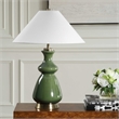 Pemberly Row Glazed Ceramic Table Lamp with Linen Shade in Green