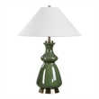 Pemberly Row Glazed Ceramic Table Lamp with Linen Shade in Green