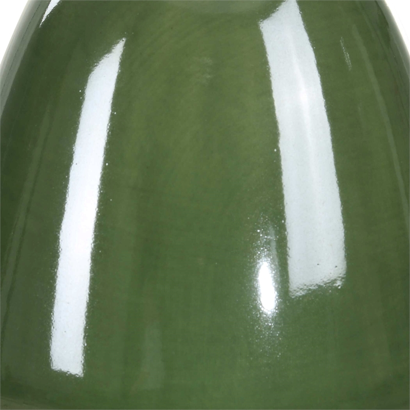 Pemberly Row Glazed Ceramic Table Lamp with Linen Shade in Green