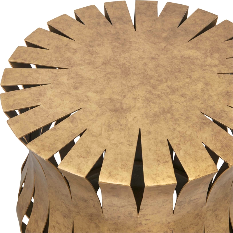 Pemberly Row Aged Gold Iron and Stone Accent Table with Glass Top