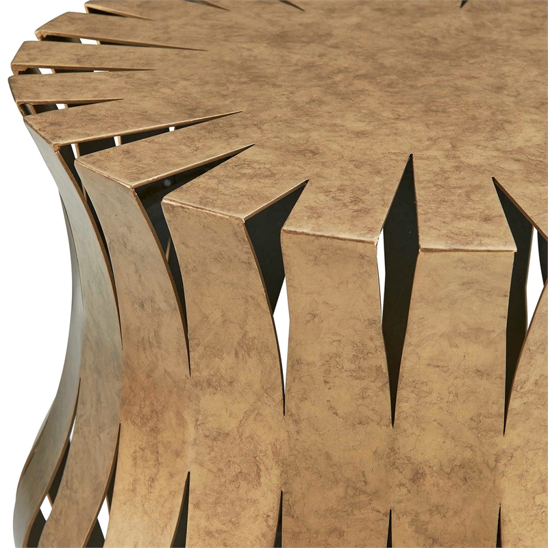 Pemberly Row Aged Gold Iron and Stone Accent Table with Glass Top