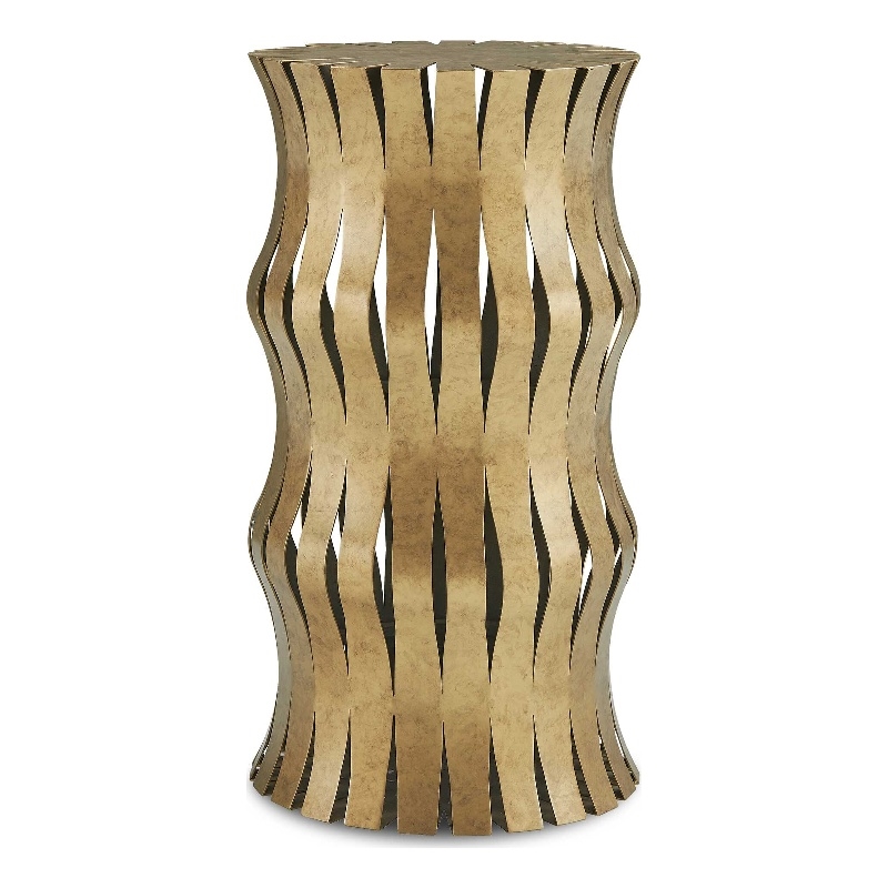 Pemberly Row Aged Gold Iron and Stone Accent Table with Glass Top
