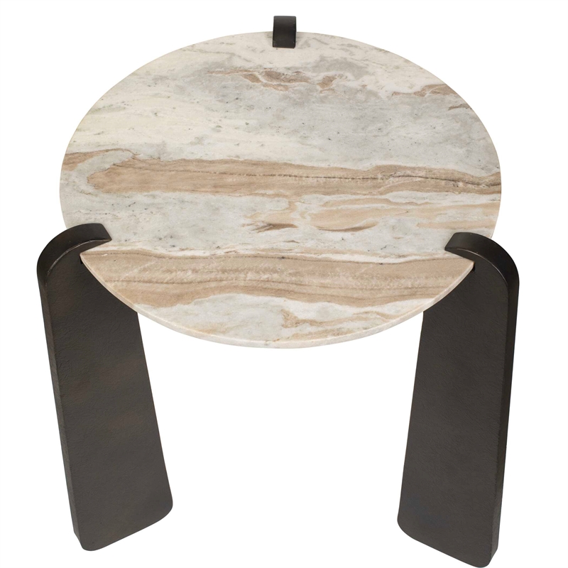 Pemberly Row Modern White Marble Side Table with Bronze Iron Base