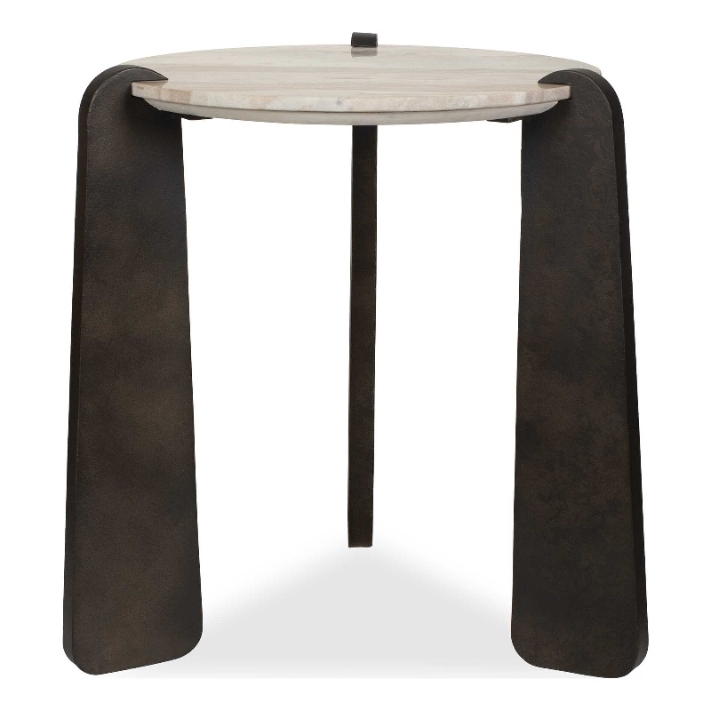 Pemberly Row Modern White Marble Side Table with Bronze Iron Base