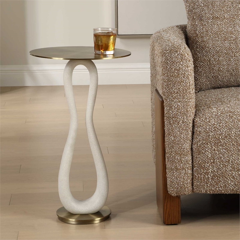 Pemberly Row Modern Hammered Brass Accent Table with Iron Frame