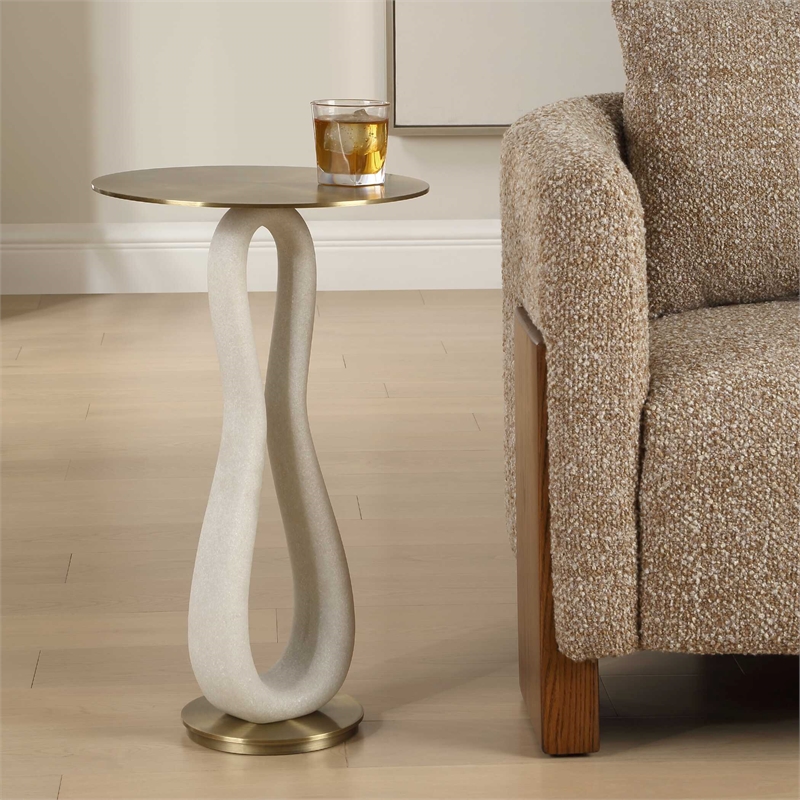 Pemberly Row Modern Hammered Brass Accent Table with Iron Frame