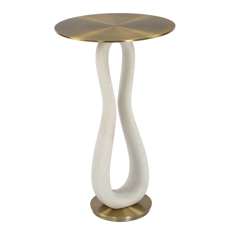 Pemberly Row Modern Hammered Brass Accent Table with Iron Frame