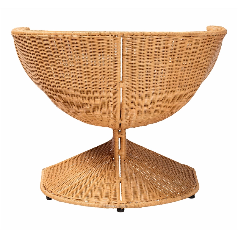 Pemberly Row Handwoven Natural Rattan Lounge Chair with Removable Cushion