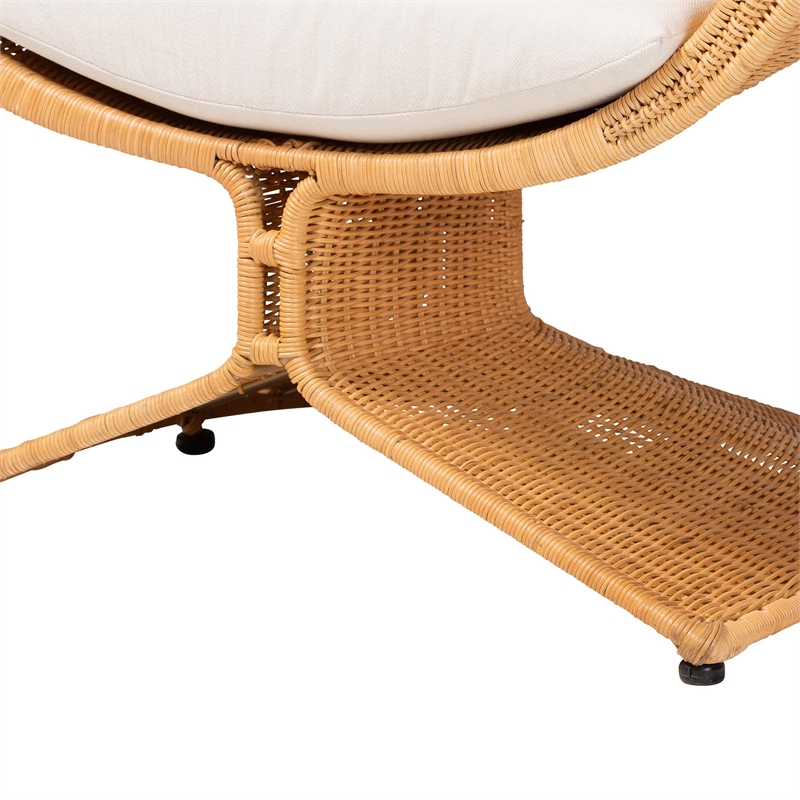Pemberly Row Handwoven Natural Rattan Lounge Chair with Removable Cushion