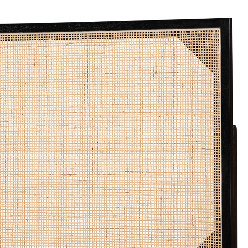 Pemberly Row Black Bayur Wood and Natural Rattan Queen Headboard