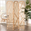 Pemberly Row Natural Brown Rattan Trifold Room Divider with Geometric Design
