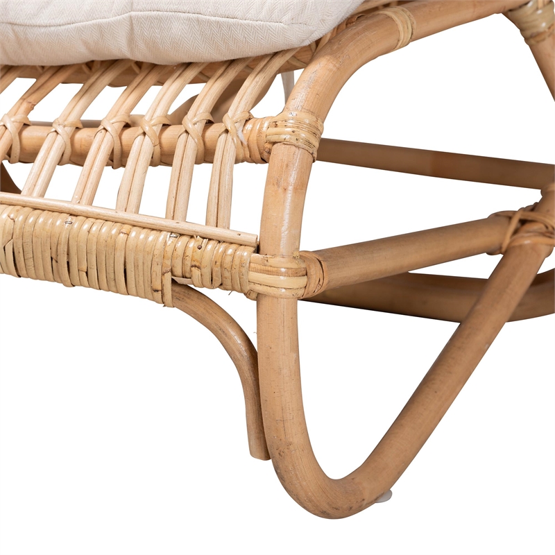 Pemberly Row Natural Brown Rattan Chaise with Removable Cushion