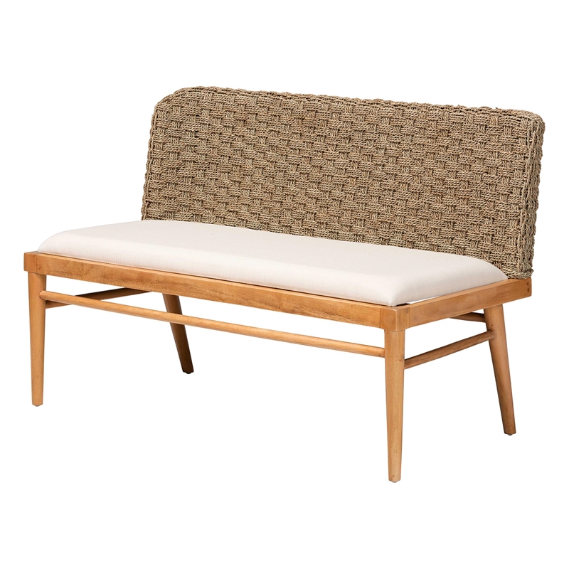 Pemberly Row Natural Seagrass and Acacia Wood 3-Piece Dining Nook Set
