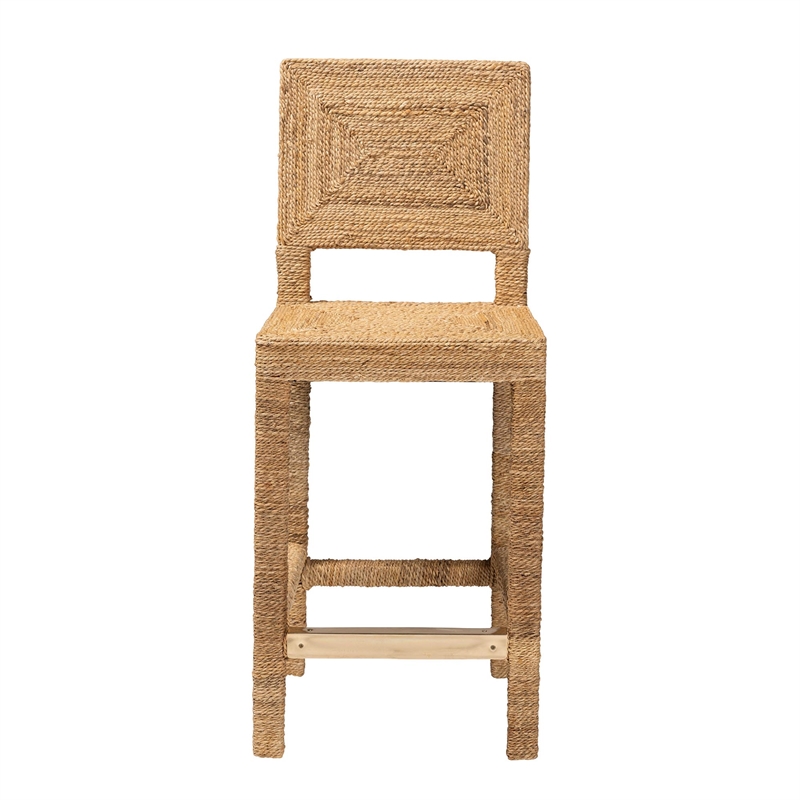 Pemberly Row Natural Seagrass and Mahogany Wood Counter Stool