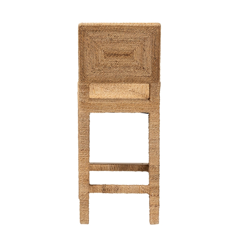 Pemberly Row Natural Seagrass and Mahogany Wood Counter Stool