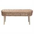 Pemberly Row Natural Kubu Rattan and Gray Acacia Wood Oval Accent Bench